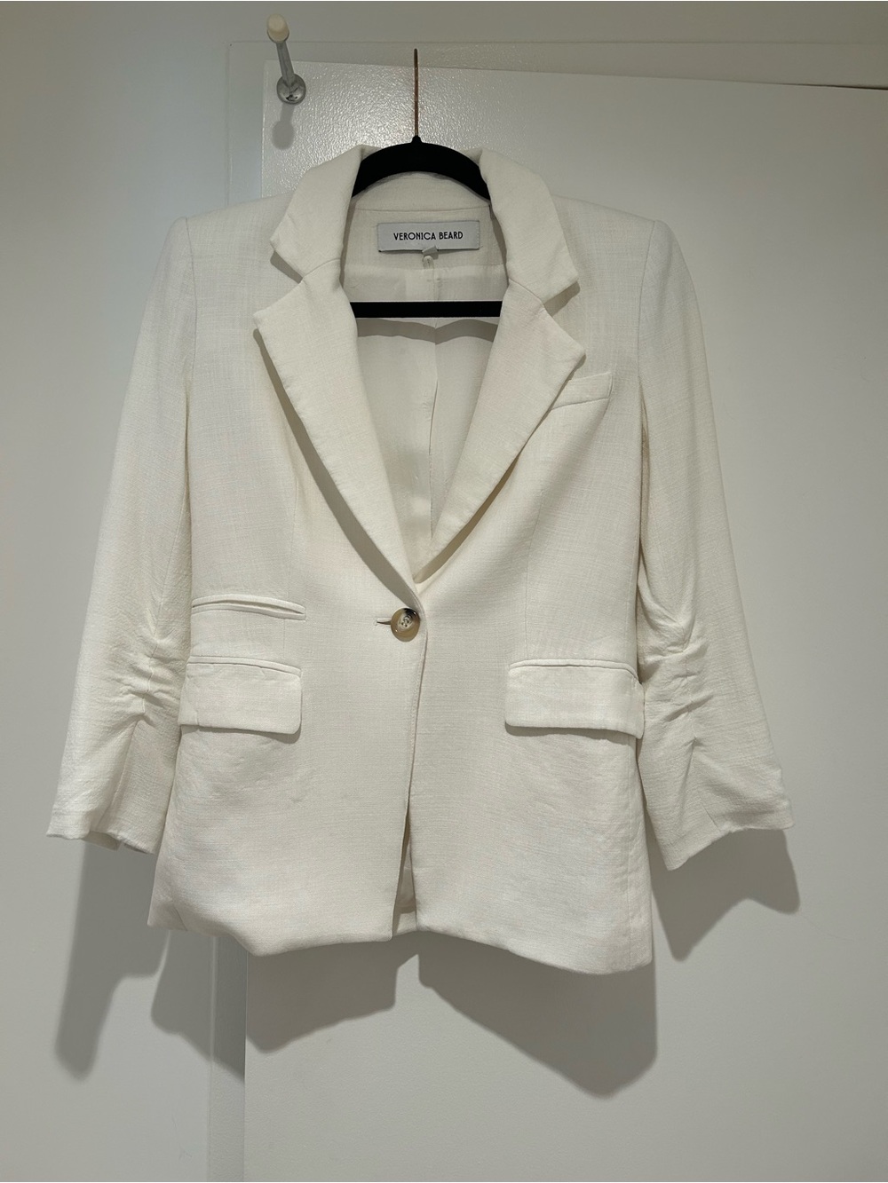 Veronica Beard Dove White Single-Button Textured Blazer